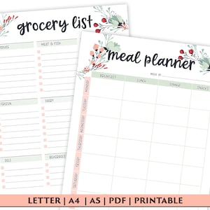 Planificateur de repas hebdomadaire imprimable avec liste d'épicerie imprimable, planificateur de menu hebdomadaire, planificateur de santé, planificateur de remise en forme, PDF, téléchargement numérique