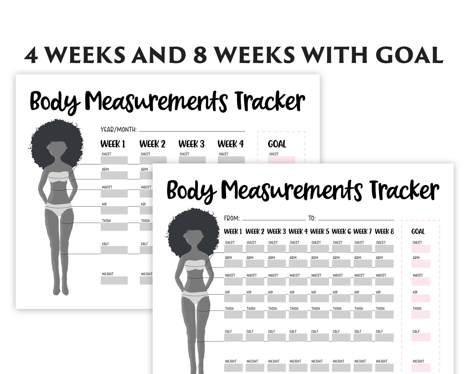 Body Measurement Tracker for Black Women, Weight Loss Tracker Printable ...