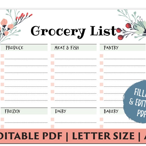 Printable Grocery List Template PDF Instand Download - Etsy