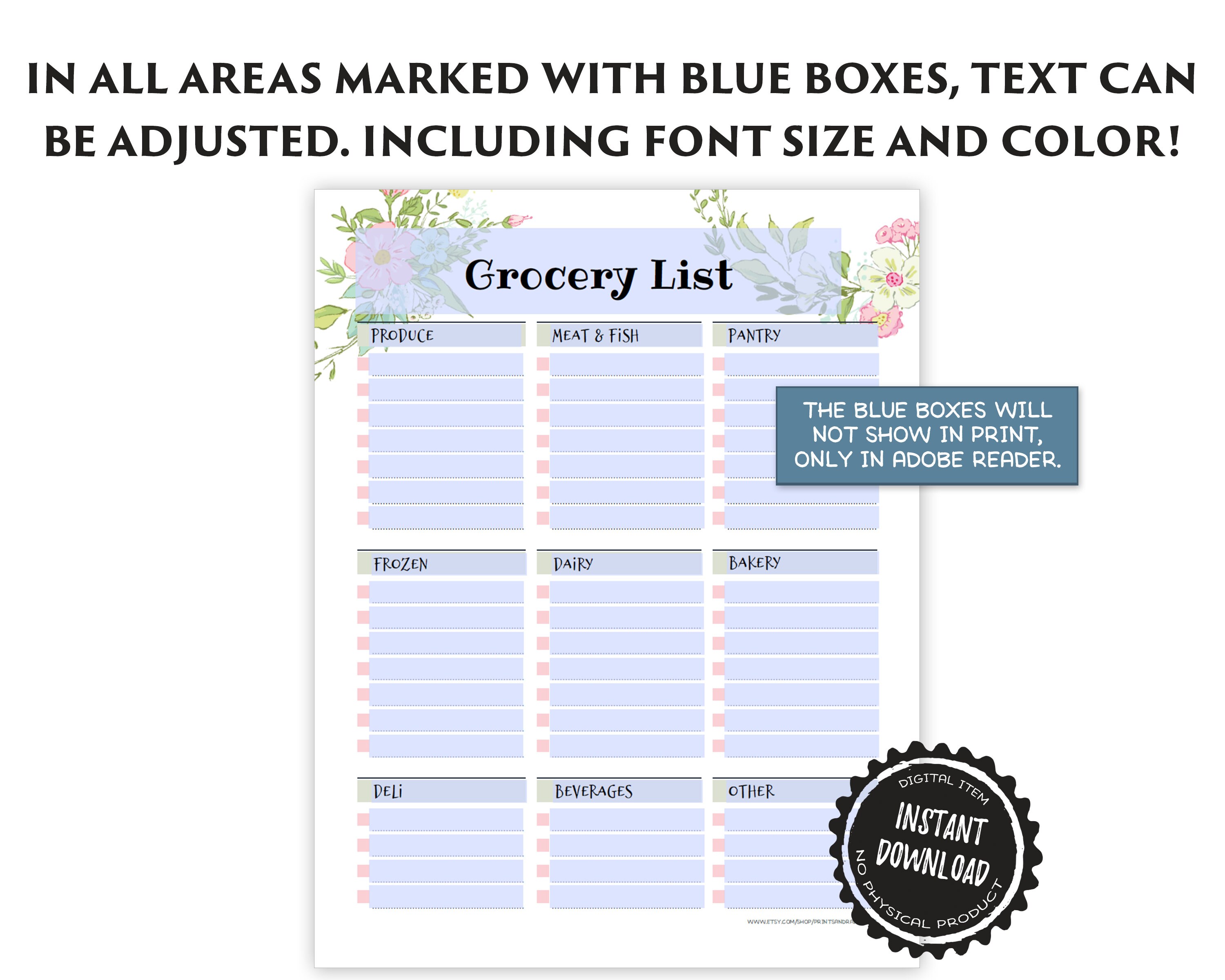 Editable Grocery List Printable for Grocery Shopping, PDF Template With ...