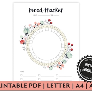 Mood Tracker or Anxiety Journal for Self Care Planner, Monthly Tracker, Digital Download, Printable PDF in sizes Letter, A4, A5