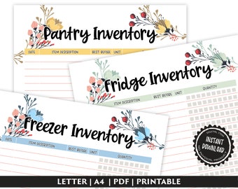 Food Inventory Printables, Freezer Inventory, Pantry Inventory, Fridge Inventory, Inventory Tracker, Kitchen Inventory, Kitchen Printable