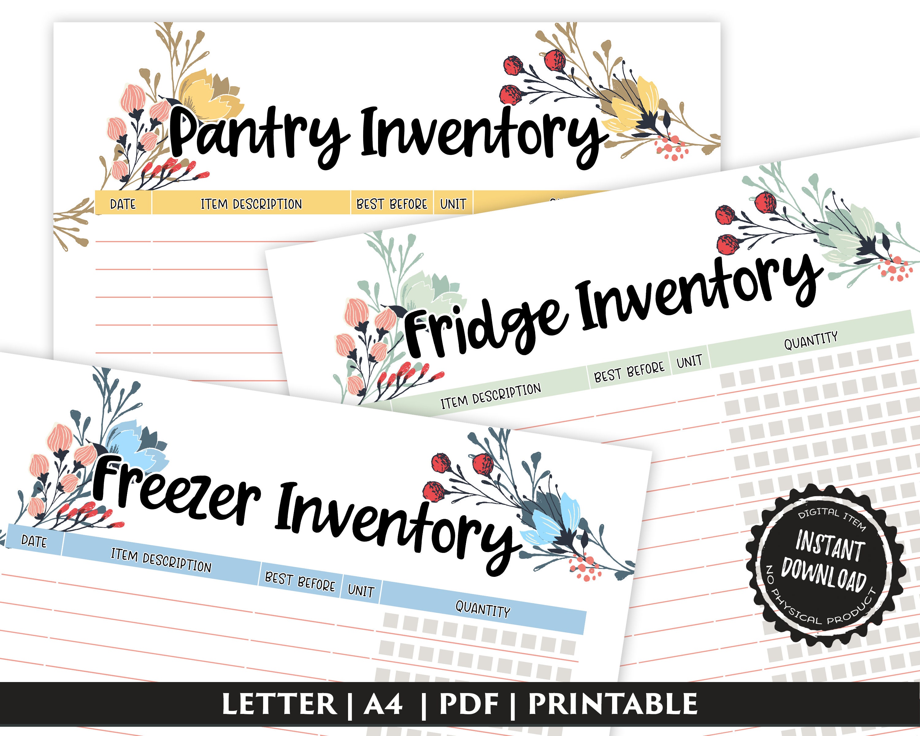 Food Inventory Printables, Freezer Inventory, Pantry Inventory, Fridge ...