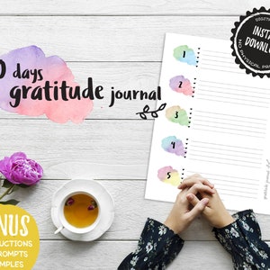 Gratitude Journal Printable with Journal Prompts, Self Care Journal, Mindfulness Journal, PDF
