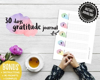 Gratitude Journal Printable with Journal Prompts, Self Care Journal, Mindfulness Journal, PDF
