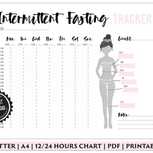 Fasting Tracker, Intermittent Fasting Planner, Fasting Journal, Weight Loss Tracker, Printable, Body Measurement Chart, PDF