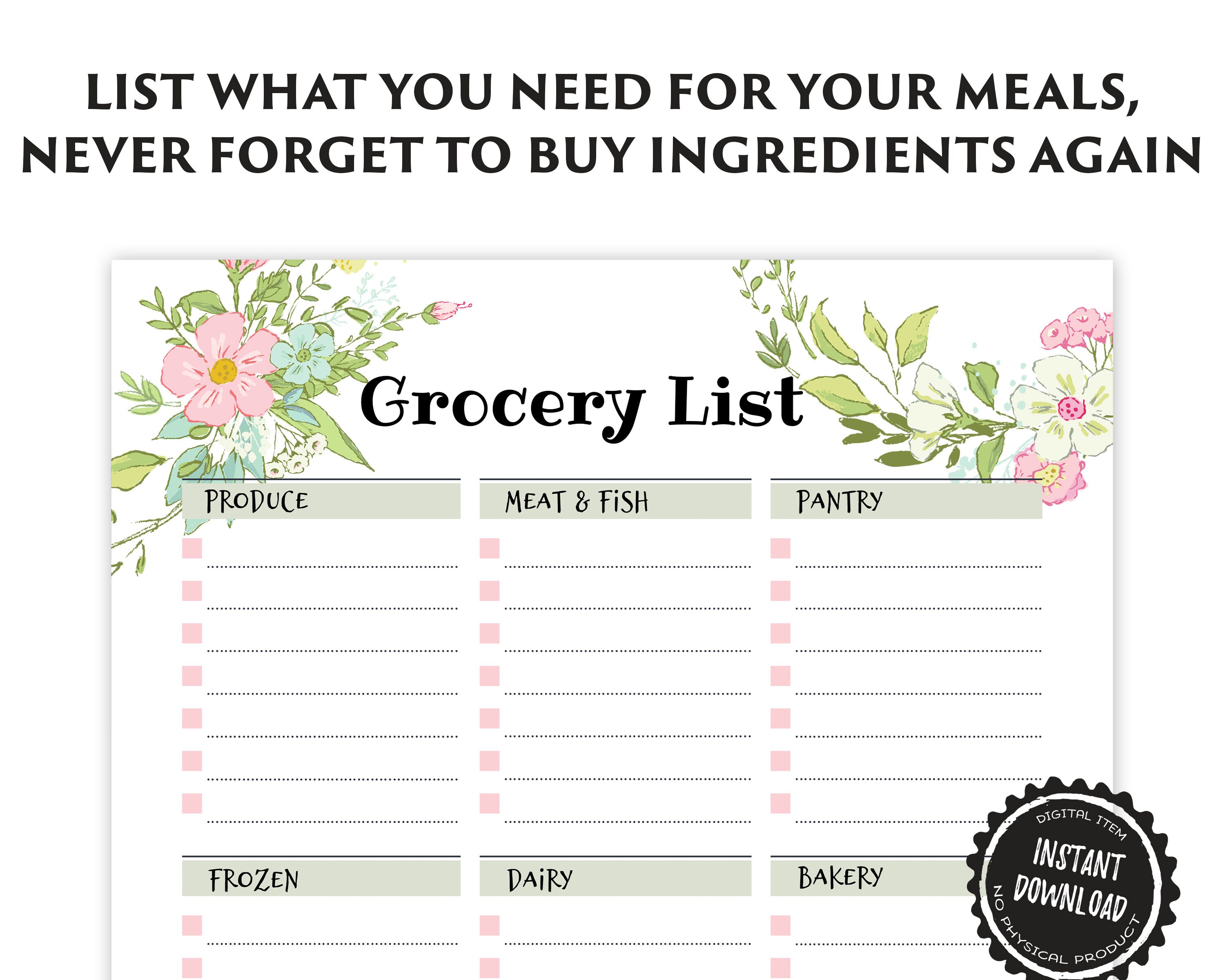 Editable Grocery List Printable for Grocery Shopping, PDF Template With ...