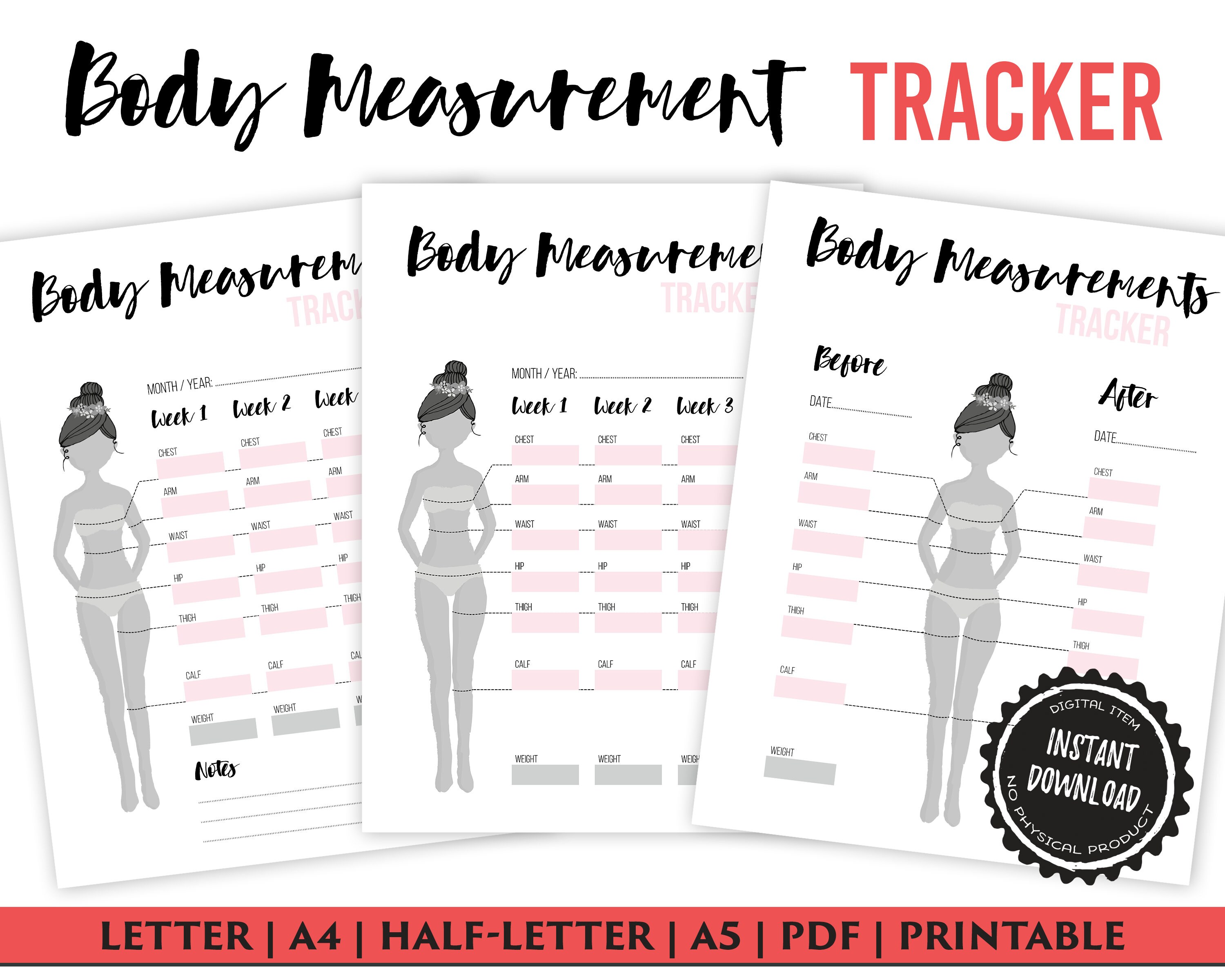 Body Measurement Tracker, Weight Loss Tracker Printable, Weight Loss ...