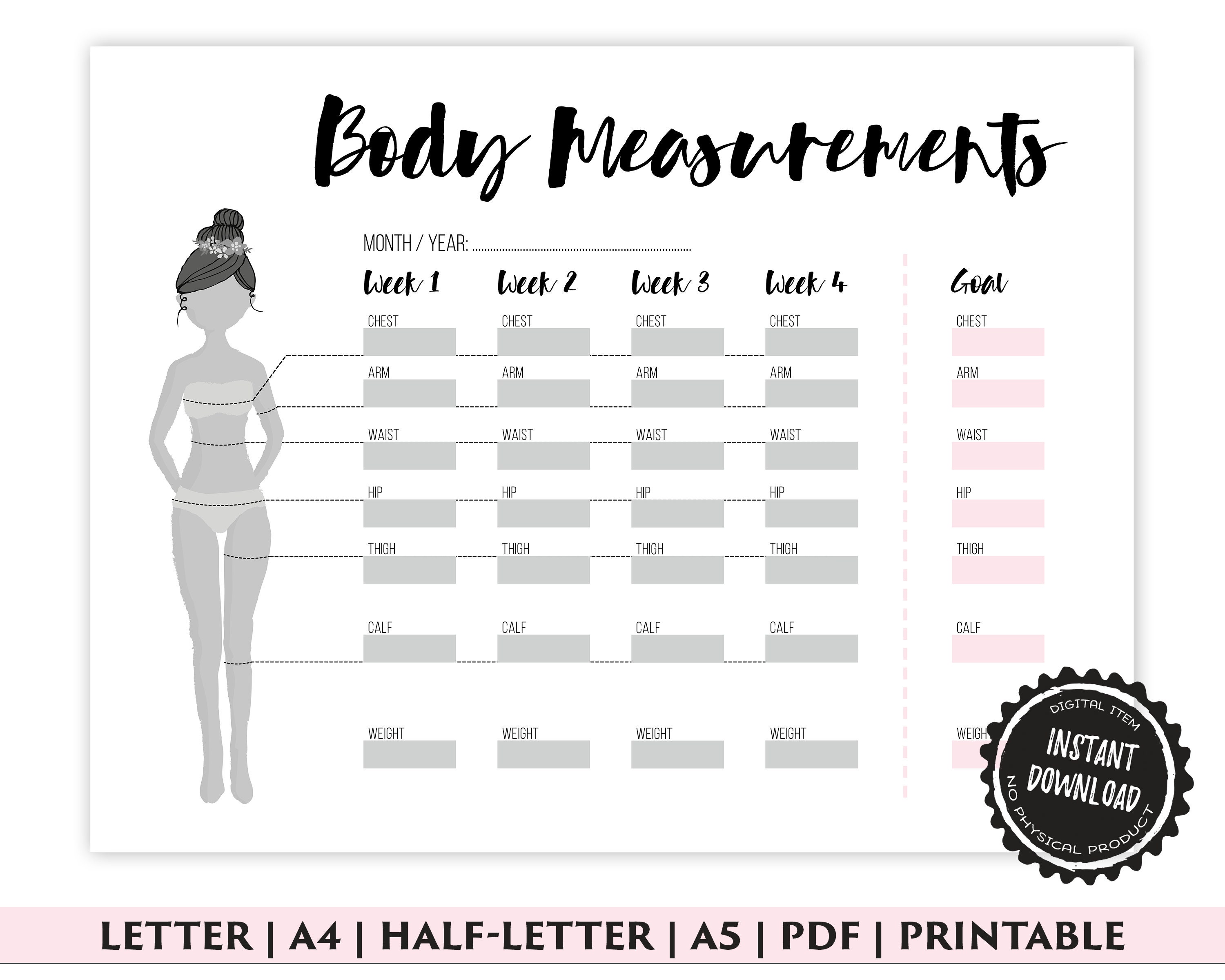 Printable Body Measurements Chart For Weight Loss Pdf