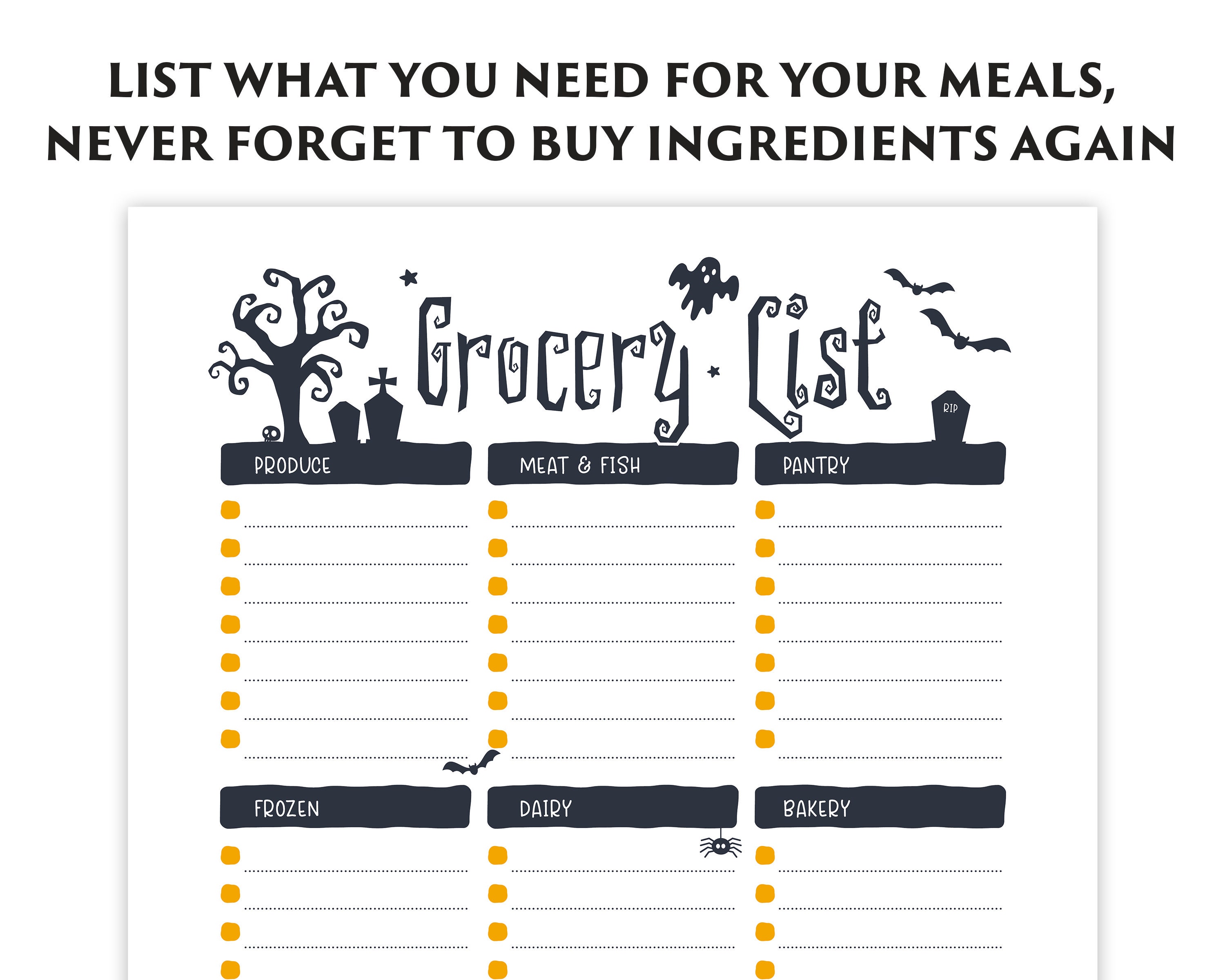 Halloween Weekly Meal Planner Printable With Grocery List - Etsy