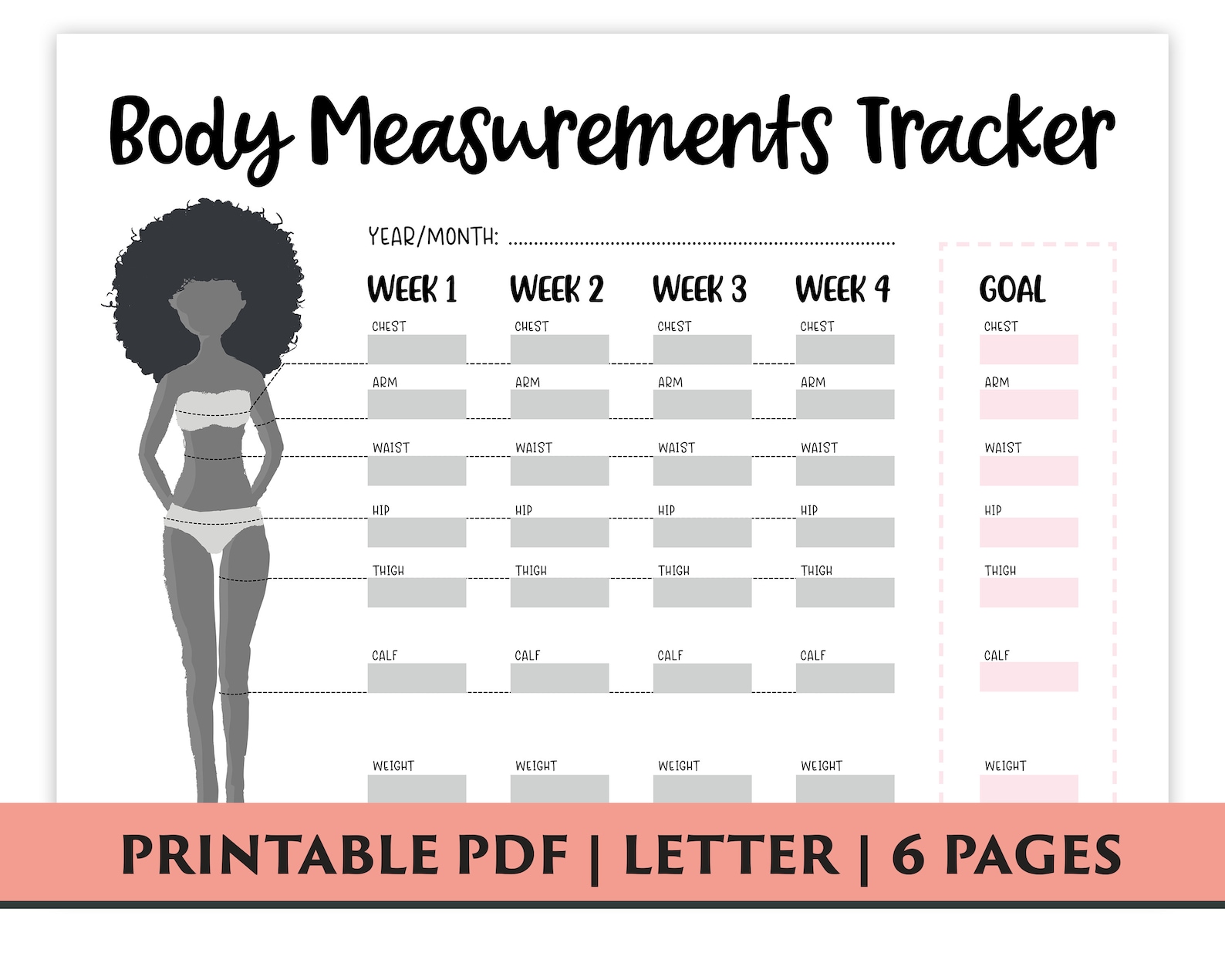 Body Measurement Tracker for Black Women Weight Loss Tracker Etsy