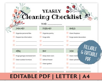 Yearly Cleaning Checklist, Editable Cleaning Schedule, Cleaning Tracker, Chore Chart, Cleaning Planner, Cleaning Printable for Home Binder