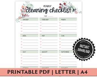 Yearly Cleaning Checklist, Cleaning Schedule, Cleaning Tracker, Chore Chart, Cleaning Planner, Cleaning Printable for Home Binder