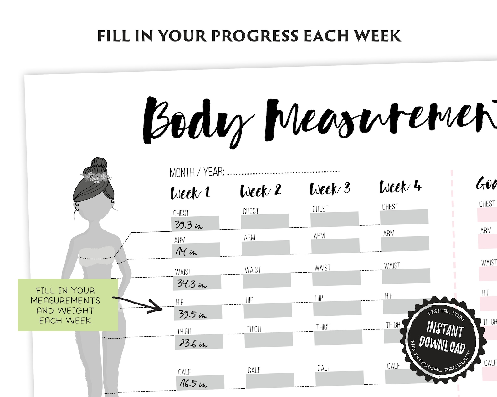 Body Measurement Tracker Weight Loss Tracker Printable - Etsy