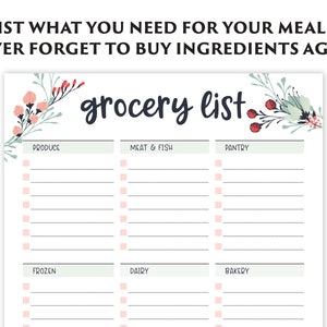 Weekly Meal Planner Printable with Grocery List Printable, Weekly Menu Planner, Health Planner, Fitness Planner, PDF, Digital Download image 3