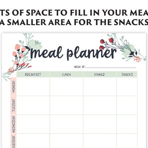 Weekly Meal Planner Printable with Grocery List Printable, Weekly Menu Planner, Health Planner, Fitness Planner, PDF, Digital Download image 2
