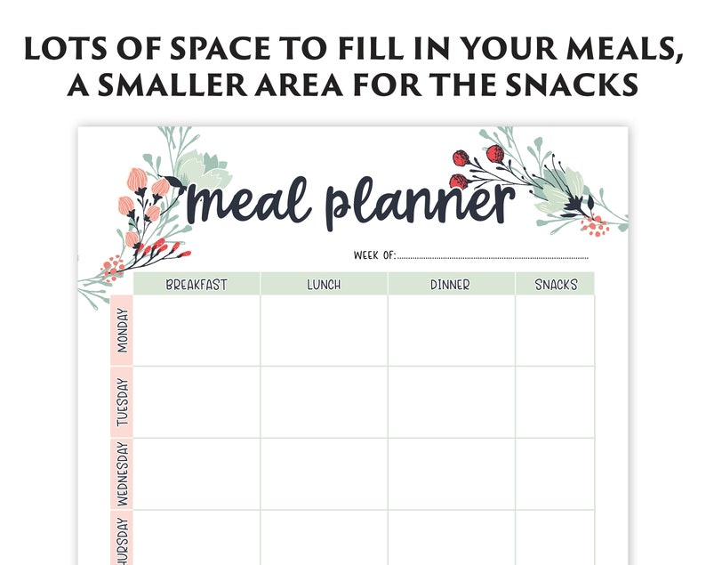 Weekly Meal Planner Printable with Grocery List Printable, Weekly Menu Planner, Health Planner, Fitness Planner, PDF, Digital Download image 2