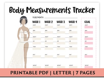 Wedding Body Measurement Tracker, Weight Loss Tracker Printable, Weight Loss Planner, Diet Planner, PDF, Letter