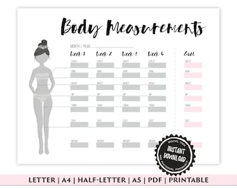 Body Measurement Tracker, Weight Loss Tracker Printable, Weight Loss Planner, Diet Planner, PDF, A4, A5, Letter, Half Letter