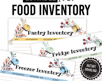 Editable Food Inventory Printables, Freezer Inventory, Pantry Inventory, Fridge Inventory, Inventory Tracker, Kitchen Inventory, PDF