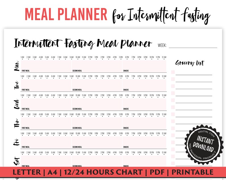 Intermittent Fasting Weekly Meal Planner Printable Fasting | Etsy