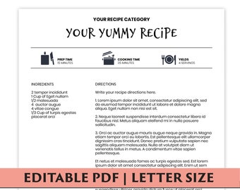 Recipe Template for Recipe Binder, Cookbook Template Recipe Organizer, Recipe Book Printable, Recipe Page