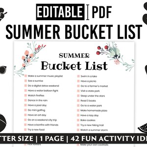 Summer Bucket List, Customizable Planner Template PDF, Instant Download