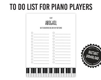 Funny Piano Player To Do List, Personalized Printable, Last Minute Gift, Editable PDF