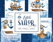 Watercolor Cute Bear Nautical Pre-made Cards. Little sailor. Baby animals card, babies portrait, kids cute, nursery art, baby shower diy
