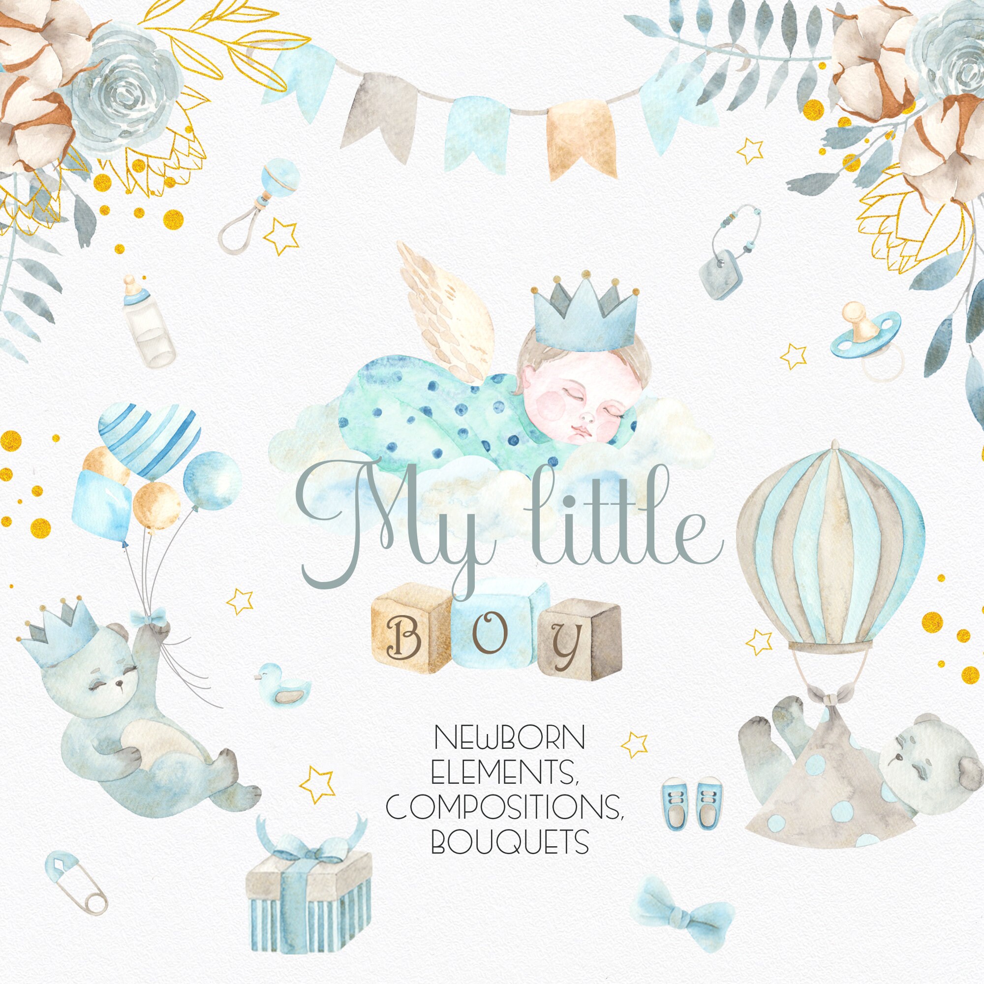 Watercolor newborn boy clip art. Little baby boy illustration. Etsy