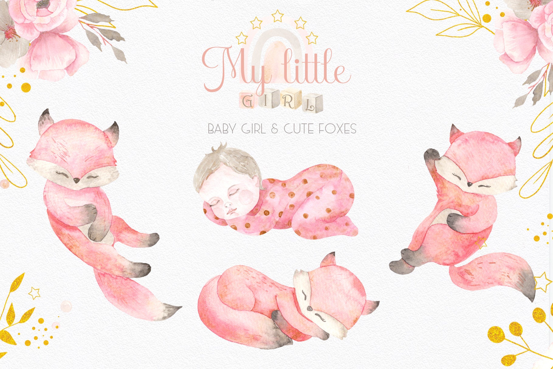 Watercolor newborn girl clip art. Little baby girl Etsy
