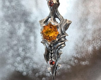 Citrine Flower of Life Pendant – Sterling Silver Gothic Witch Amulet