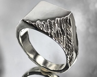 Industrial Mens Silver Ring — Signet Silver ring — Modern, Bold, Rugged