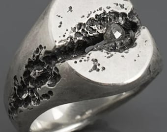 Custom silver signet ring - 1 red garnet