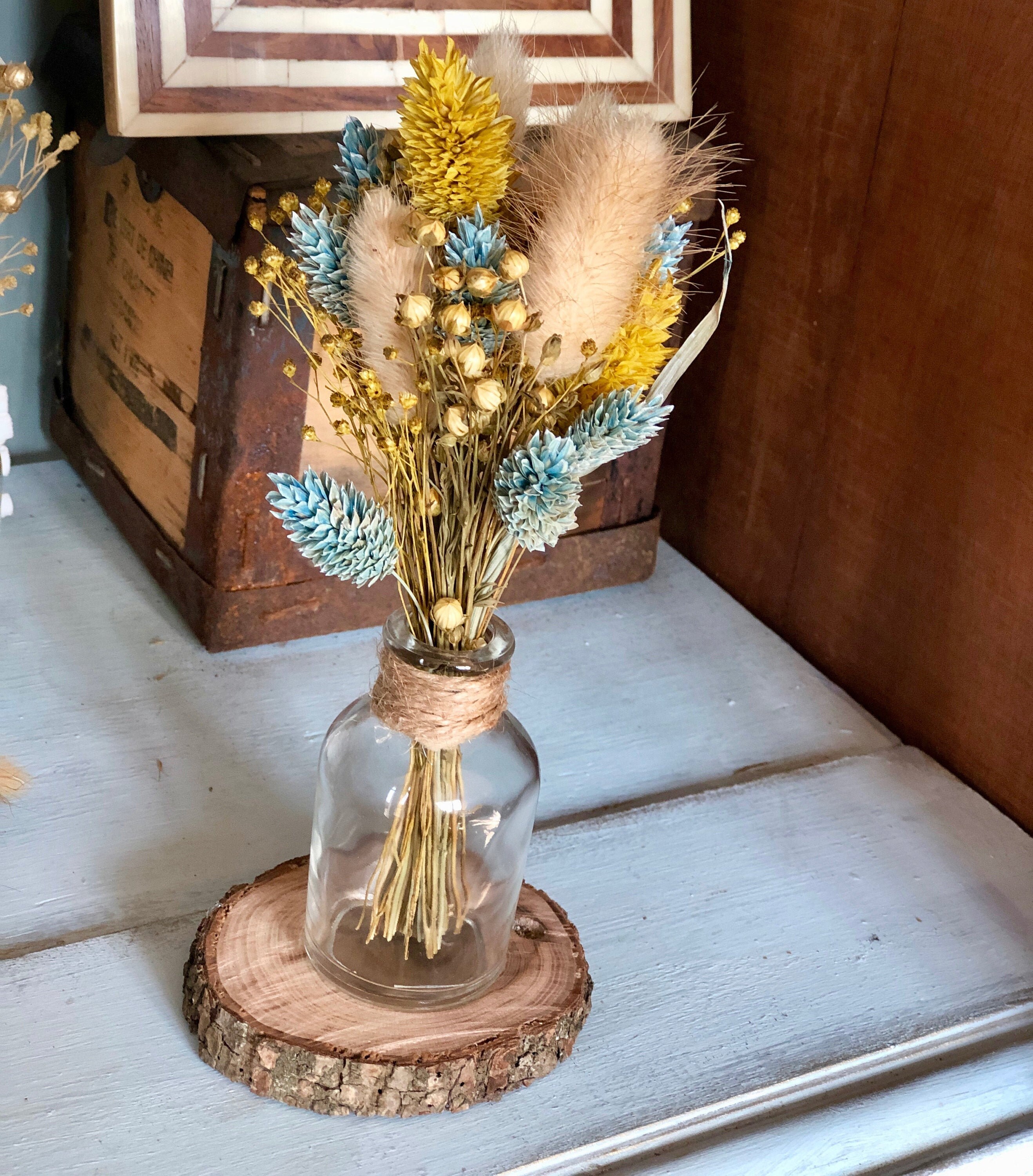 Dried Flower Bouquet Glass Vase Detachable Wooden Base / Etsy UK
