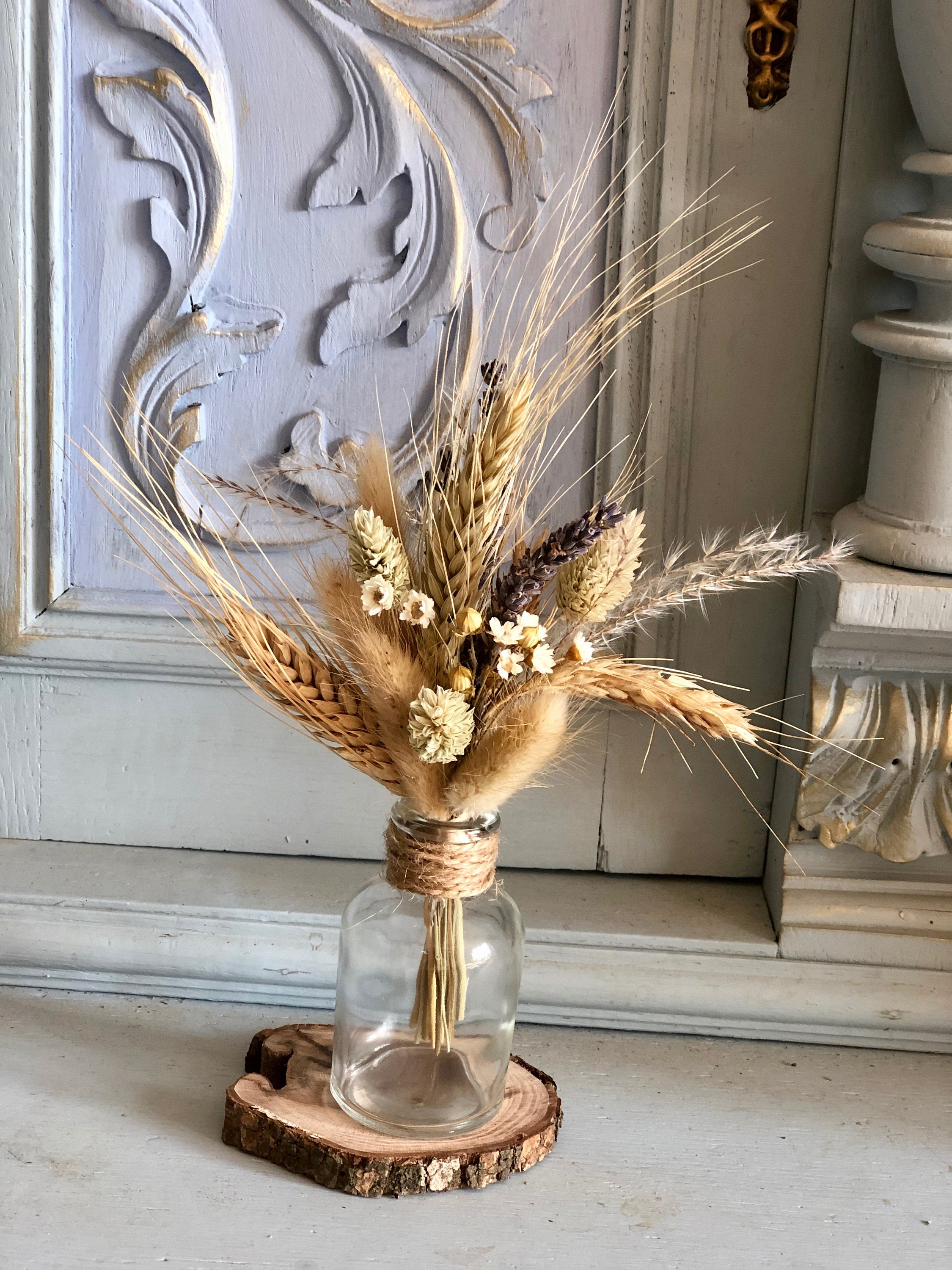 Dried Flower Bouquet Glass Vase Detachable Wooden Base / Etsy UK