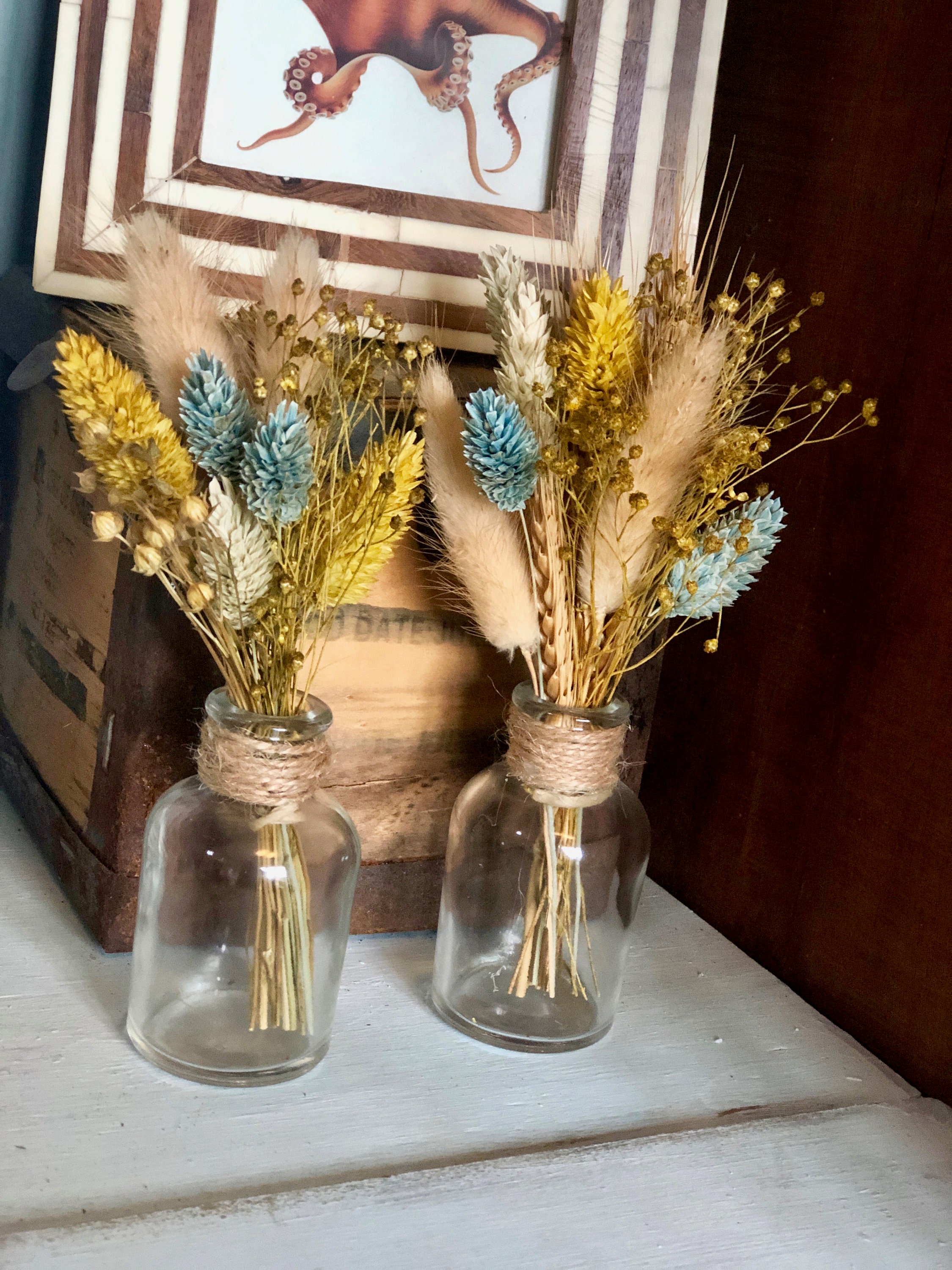 Dried Flower Mini Bouquets in Glass Jars / Table Centrepieces Etsy Polska