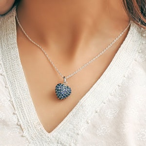 Blue sapphire heart pendant necklace 14K gold | Natural blue sapphire heart charm pendant gold | Heart shape sapphire pendant necklace gold