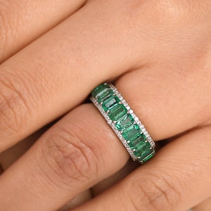 Real emerald octagon diamond eternity band ring gold | Natural emerald cut emerald diamond ring gold | Real emerald cut emerald ring gold