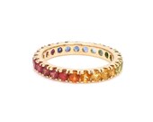 Rainbow sapphire amethyst tanzanite tsavorite tourmaline eternity band ring in 14k 18k gold Natural 2.5mm gradient ombre rainbow ring gold
