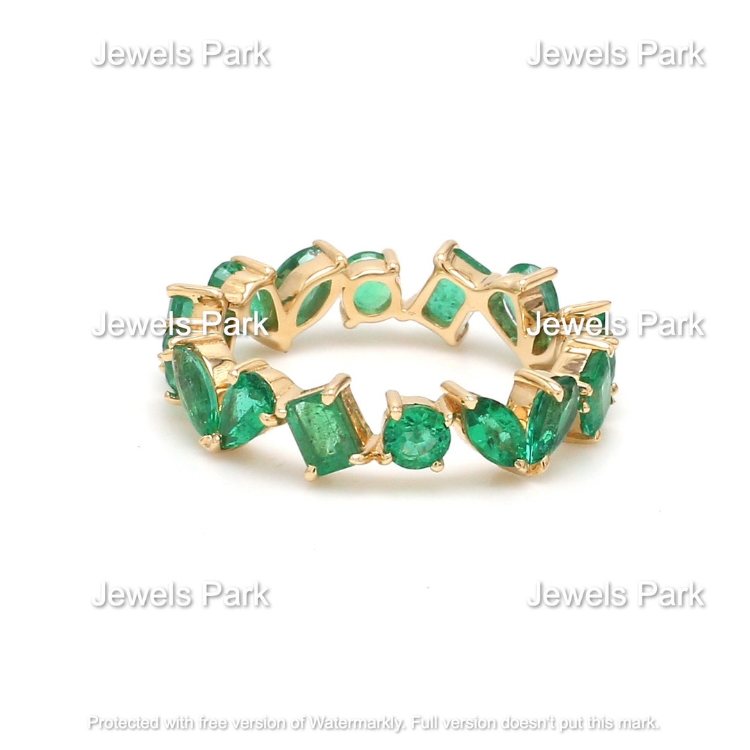 Natural Emerald Eternity Band Ring in 14k 18k Gold, Emerald Cut Mix ...