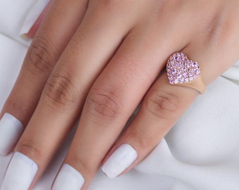 Pink Sapphire Heart Shape Signet Ring Gold Natural Pink Sapphire