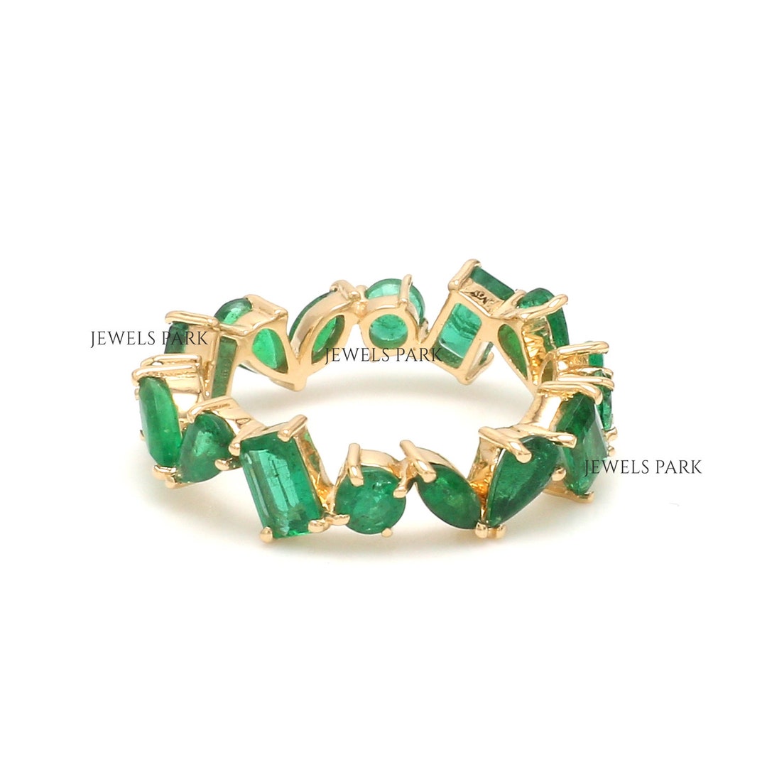 Real Emerald Eternity Band Ring Gold | Natural 3-4CTW Emerald Cut ...