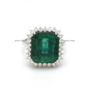 Big real emerald cut emerald halo diamond ring 18K gold | Natural 10 CTW octagon emerald diamond ring gold | Emerald cut emerald ring gold