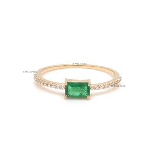 Emerald octagon cut diamond ring gold | Natural emerald octagon prong set diamond ring gold | Emerald cut emerald diamond dainty ring gold