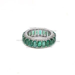 Emerald octagon diamond eternity band ring gold | Natural emerald cut emerald diamond ring gold | Real emerald cut emerald big ring gold