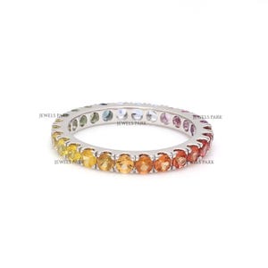 Rainbow sapphire ring eternity band 14k solid gold | Natural 1.50CT rainbow sapphire eternity band ring gold | Rainbow ombre ring jewelspark