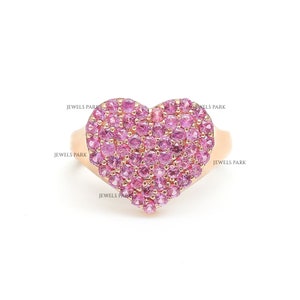 Pink sapphire heart shape signet ring gold | Natural sapphire vibrant pink heart shape ring gold | Real pink sapphire antique signet ring