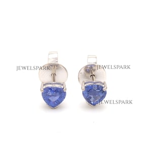 Blauwe saffier hartvormige oorknopjes 14K goud | Natuurlijke 5MM blauwe saffier hart oorknopjes goud | Blauwe saffier hart oorbellen goud