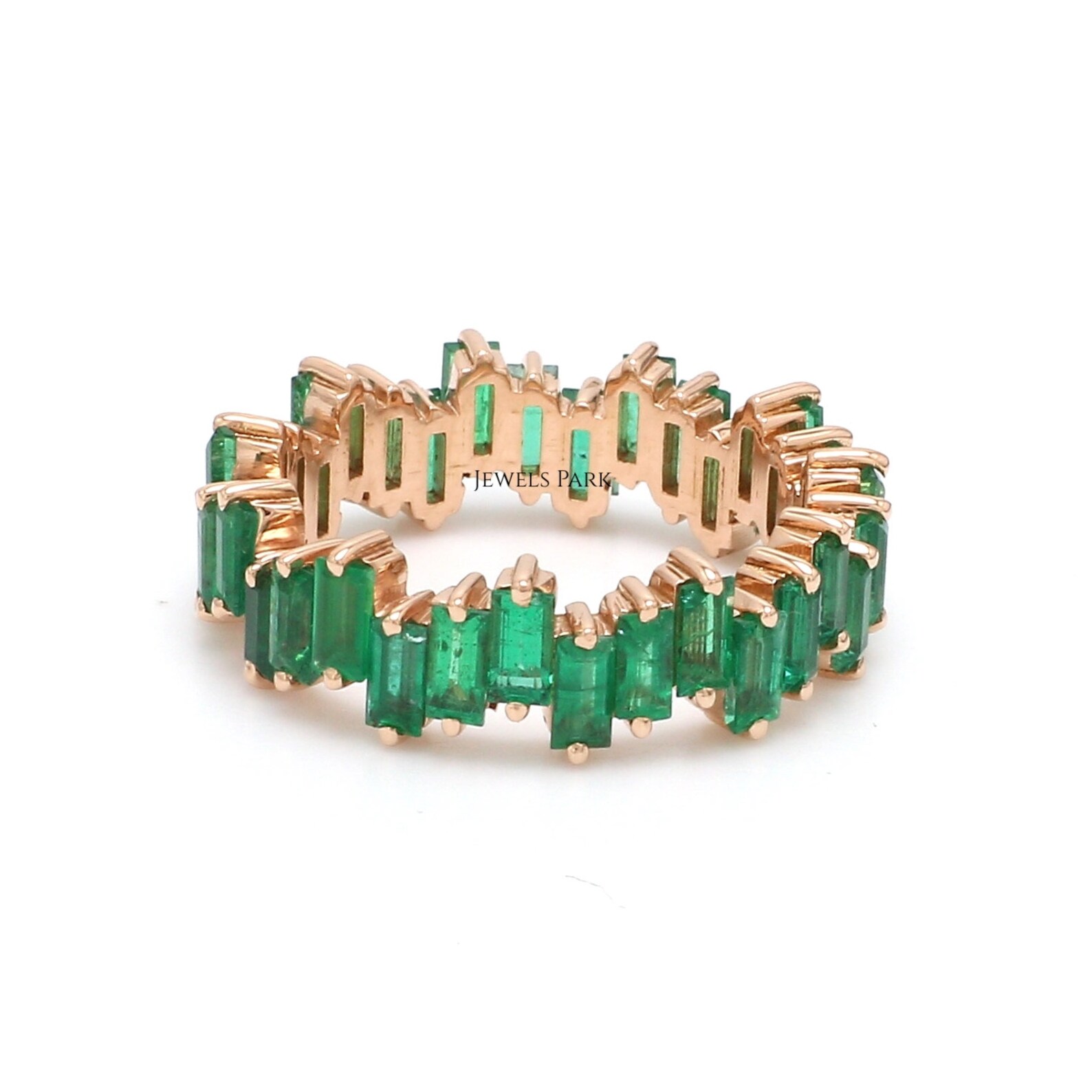 Emerald Eternity Band Ring 14K 18K Gold | Natural Baguette Cut Emerald ...